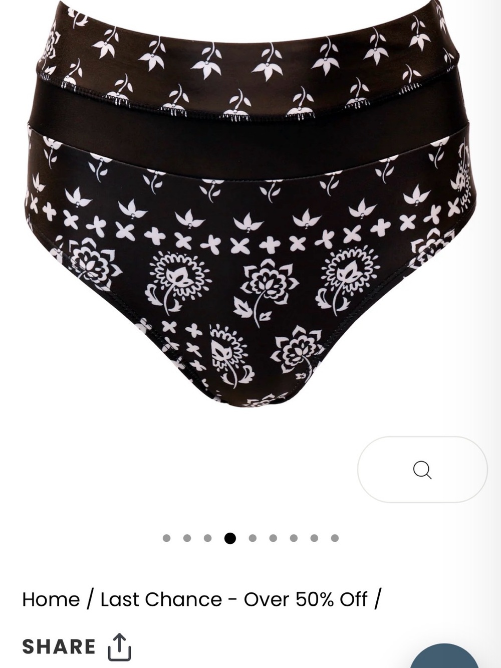 High-Waist Black Floral Print Bikini Bottoms